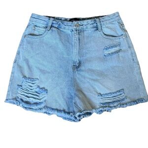 White fox boutique, Light Blue Distressed Denim Shorts - Women - Size: XL